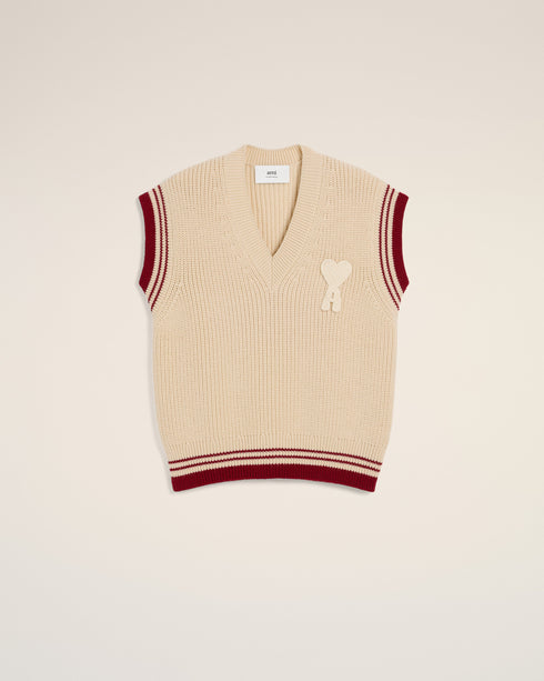 AMI PARIS Wool Ribbed Sleeveless V Neck Sweater Unisex Apparel