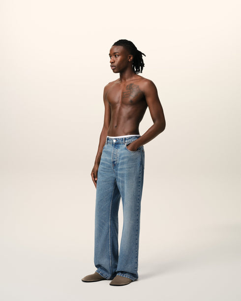 AMI PARIS Blue Cotton Large Fit Jeans Mens Apparel