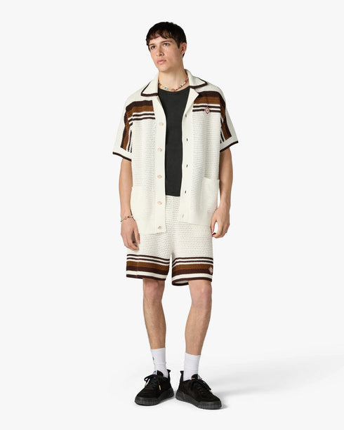 White & Brown Tennis Stripe Crochet Shirt back
