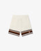 White & Brown Tennis Stripe Crochet Shorts front
