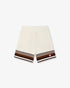White & Brown Tennis Stripe Crochet Shorts front