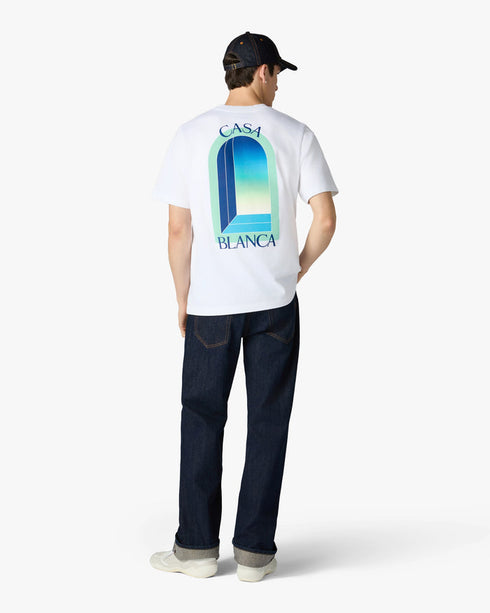 Casablanca White & Mint L'Arche Short Sleeve T-Shirt – model front