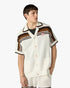 Casablanca White & Brown Tennis Stripe Crochet Shirt – model side