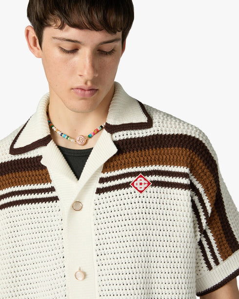 Casablanca White & Brown Tennis Stripe Crochet Shirt – model back