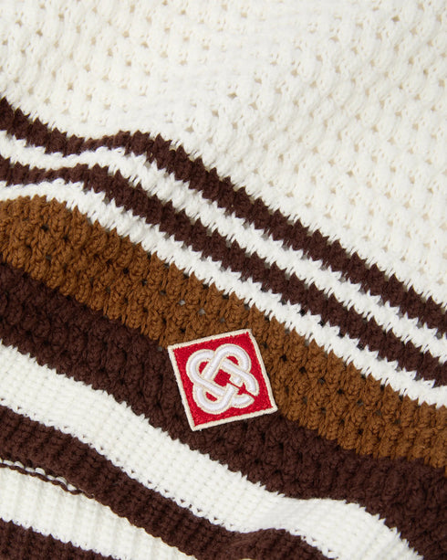 Casablanca White & Brown Tennis Stripe Crochet Shorts – detail