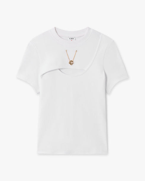 Casablanca White Ribbed Jewellery Short Sleeve T-Shirt – front