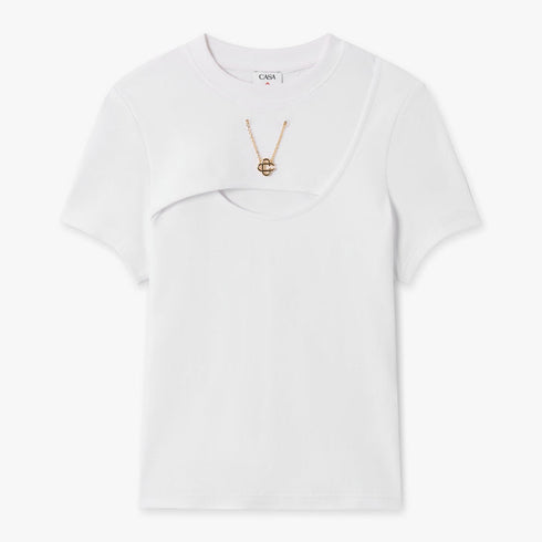 Casablanca White Ribbed Jewellery Short Sleeve T-Shirt – logo detail