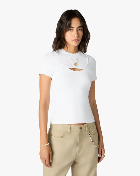 Casablanca White Ribbed Jewellery Short Sleeve T-Shirt – model profile