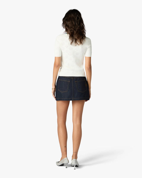 Casablanca White Pointelle Monogram Cropped Polo Shirt – model front
