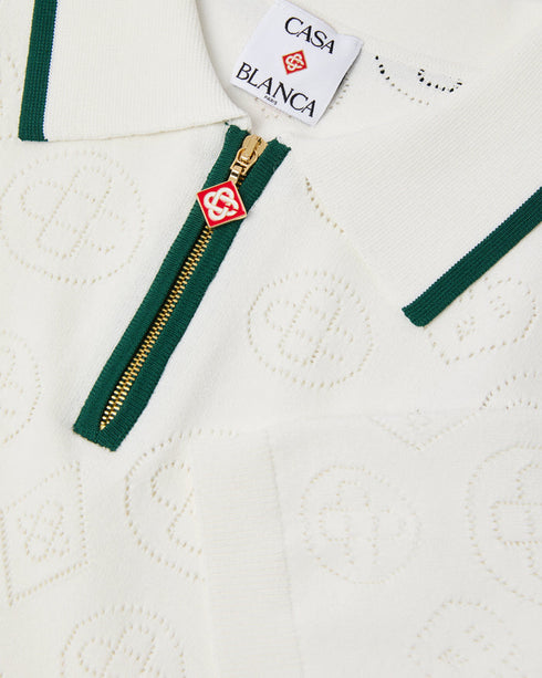 Casablanca White Pointelle Monogram Cropped Polo Shirt – detail