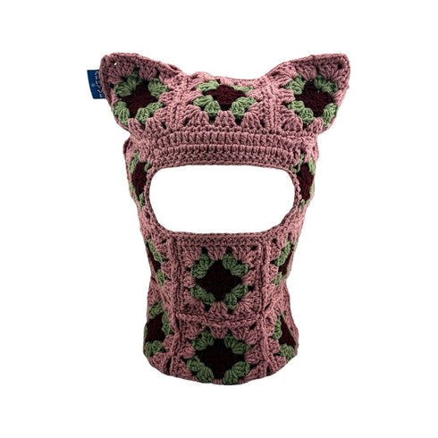 ARKYVE Pink Berry Crochet Cat Mask Accessories