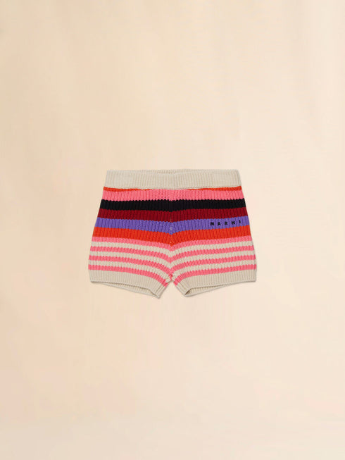 MARNI Cream Cotton Knit Shorts with Mixed Stripes Kids Apparel
