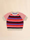 MARNI Cream Cotton Short-sleeved Sweater with Mixed Stripes Kids Apparel