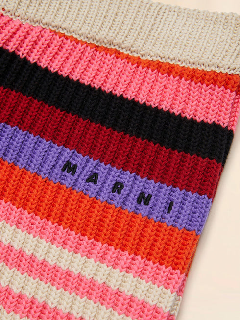 MARNI Cream Cotton Knit Shorts with Mixed Stripes Kids Apparel