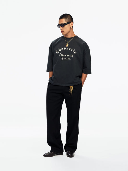Willy Chavarria Community Center Buffalo Tee in Pirate Black – model view
