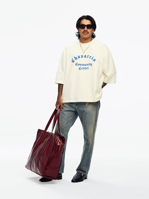 Willy Chavarria Community Center Buffalo Tee in Masa – model view