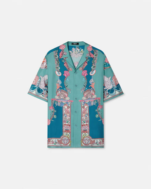VERSACE Coral Theatre Silk Shirt Mens Apparel