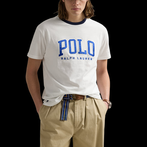 POLO RL Short-Sleeve Jersey Knit "POLO" Logo Print W/ Bound Neck T-Shirt Mens Apparel