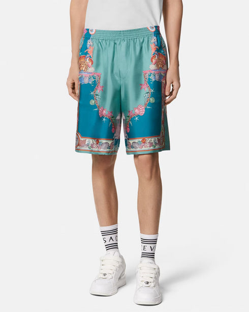 VERSACE Coral Theatre Silk Shorts Mens Apparel