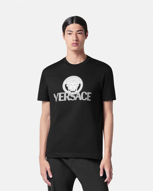 VERSACE T-shirt Cotton Two Color Print Mens Apparel