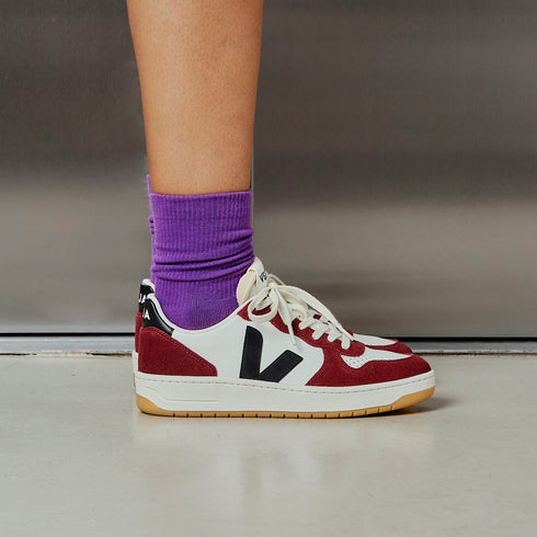 VEJA V-10 Leather White Black Amarante Mens Sneakers
