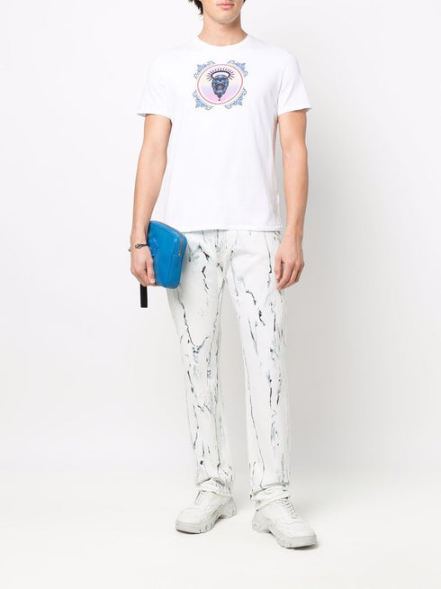 JUST CAVALLI QUEENS T-SHIRT WITH SKULL LOGO Mens Apparel