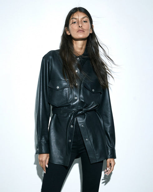 KSUBI Voyager Shacket Black Leather Mens Apparel