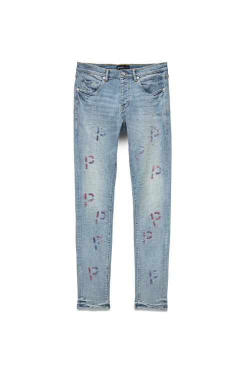 PURPLE BRAND P001-LEPP223 Light Indigo Embroidery Mens Apparel