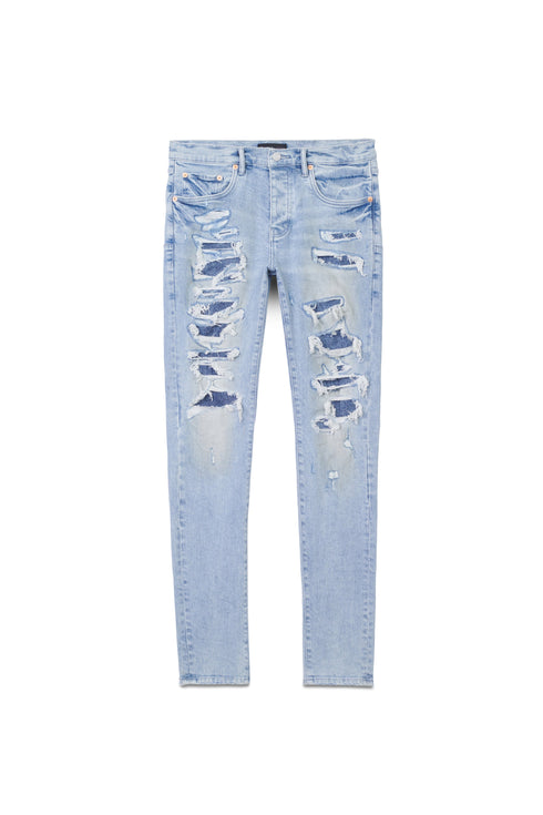 PURPLE BRAND P001 Light Indigo Destroy Repair Mens Apparel
