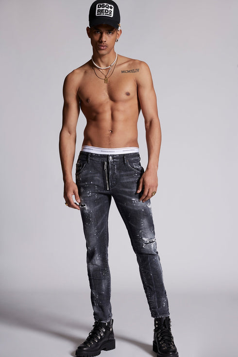 DSQUARED2 BLACK POWDER ZIP WASH SKATER JEANS - MENS APPAREL