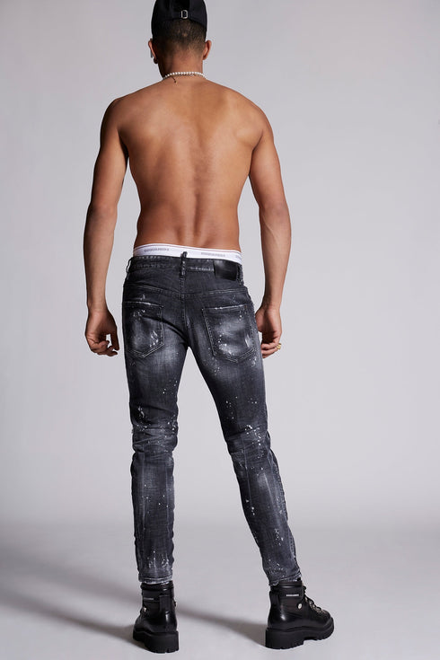 DSQUARED2 BLACK POWDER ZIP WASH SKATER JEANS - MENS APPAREL