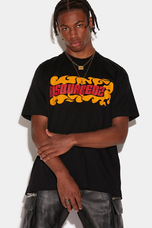 DSQUARED2 Wave Logo Slouch T-Shirt Mens Apparel - Mens