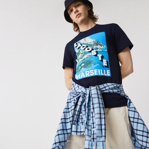 LACOSTE Crew Neck Landscape Print Cotton T-shirt Mens