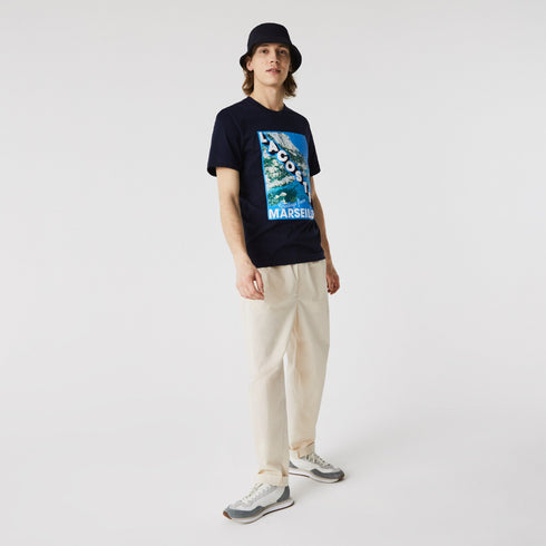 LACOSTE Crew Neck Landscape Print Cotton T-shirt Mens