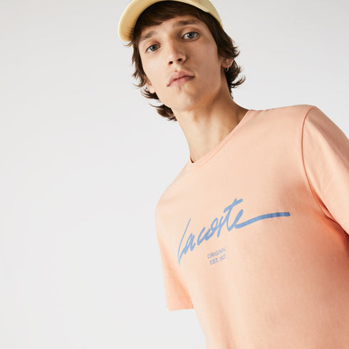 LACOSTE Crew Neck Print Lettering Cotton T-shirt Mens