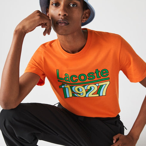 LACOSTE Crew Neck Vintage Printed Cotton T-shirt Mens
