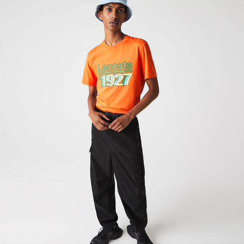 LACOSTE Crew Neck Vintage Printed Cotton T-shirt Mens