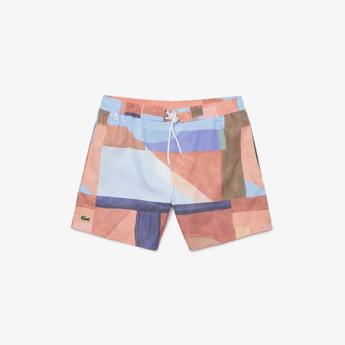LACOSTE Lace-Up Waist Print Swimming Trunks Mens Apparel -
