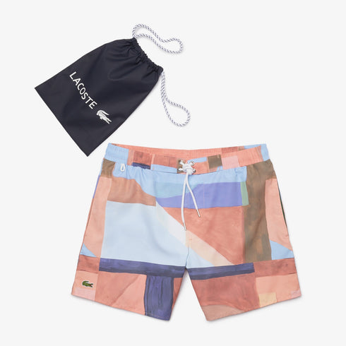 LACOSTE Lace-Up Waist Print Swimming Trunks Mens Apparel -