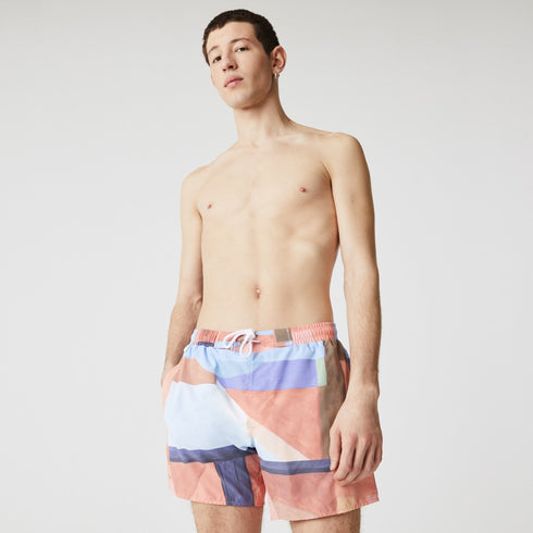 LACOSTE Lace-Up Waist Print Swimming Trunks Mens Apparel -