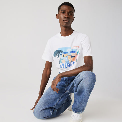LACOSTE T-shirt With Round Neck And Landscape Print Mens