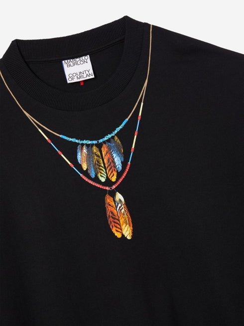 MARCELO BURLON FEATHERS NECKLACE OVER TEE Mens Apparel -