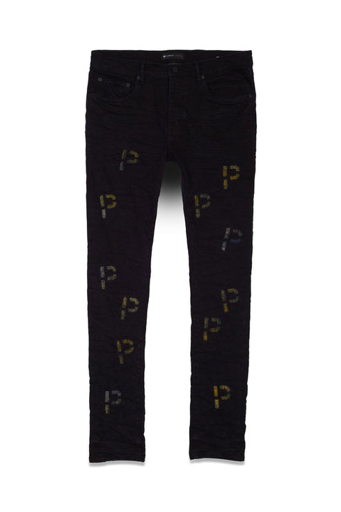 PURPLE BRAND P001-BEPP223 Black Indigo Embroidery Mens Apparel