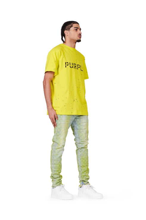 Purple brand neon monogram over light indigo Denim - MENS