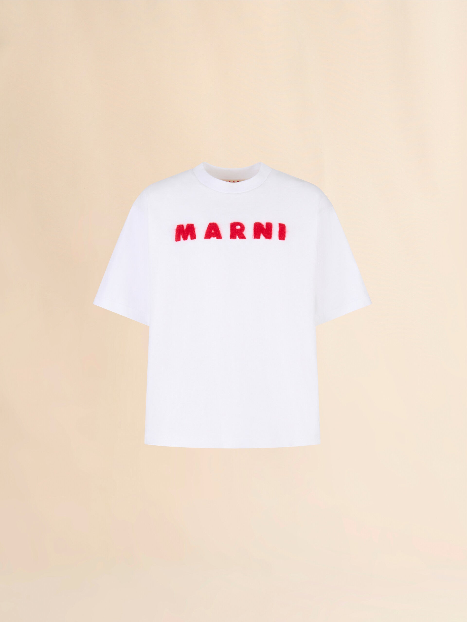 Tシャツ・カットソー MARNI FW25 Logo patch t-shirt (HUMU0287X0UTC406 00W01) MARNI White cotton T-shirt with mohair patches Mens Apparel