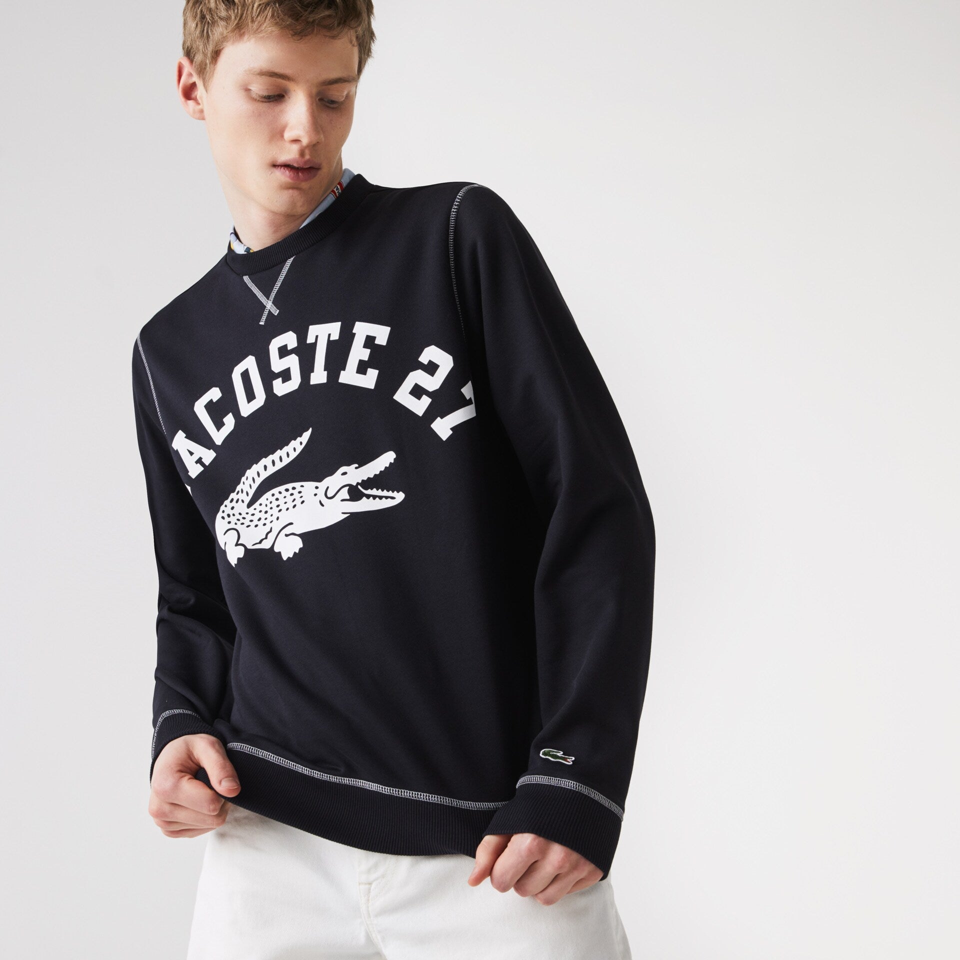 LACOSTE Crew Neck Lacoste 27 Print Fleece Sweatshirt Mens –