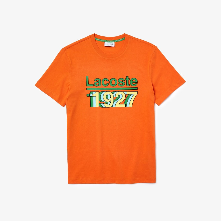 LACOSTE Crew Neck Vintage Printed Cotton T-shirt Mens 