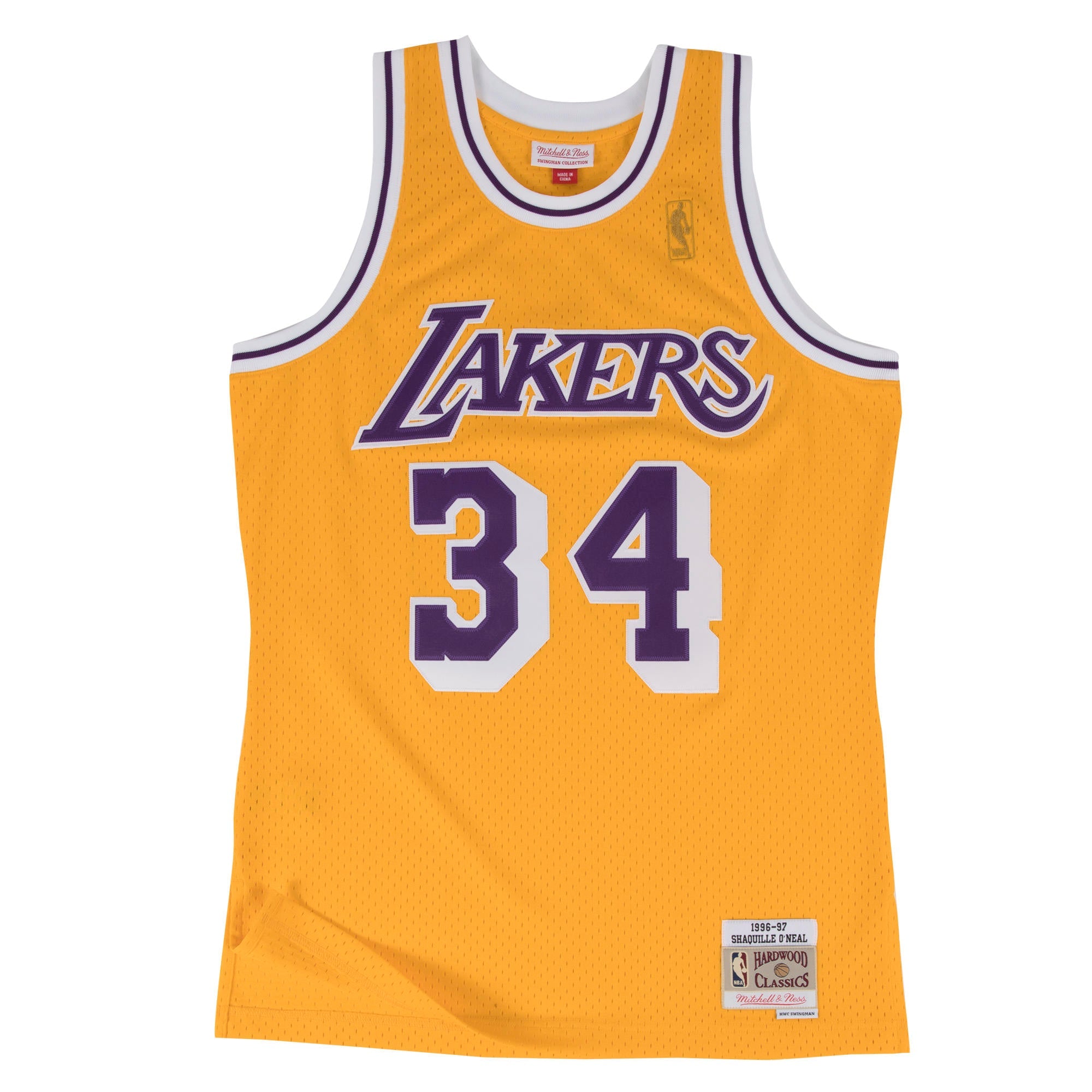 Men's Los Angeles Lakers Shaquille O'Neal Mitchell & Ness White 1996/97  Hardwood Classics Doodle Swingman Jersey