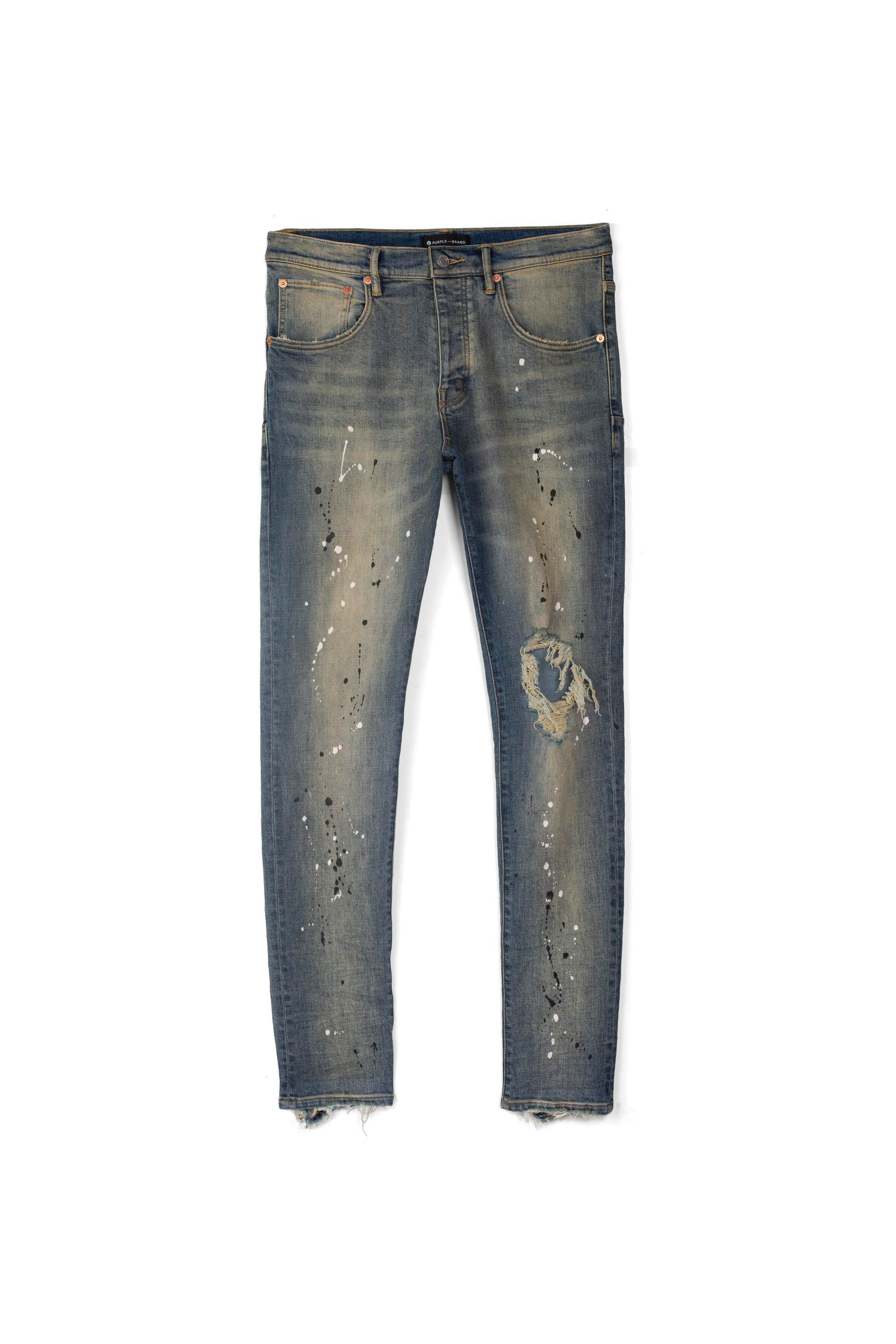 Purple Brand Mid Rise Tapered Jeans - Blue Over Spray Repair